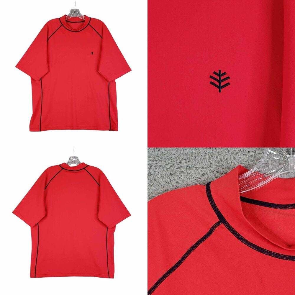 Coolibar Shirt Men's Size Large L Red Short Sleeve Mock Neck UPF Swim